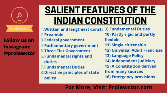 Salient Features Of The Indian Constitution: Consti Law Notes- Prolawctor